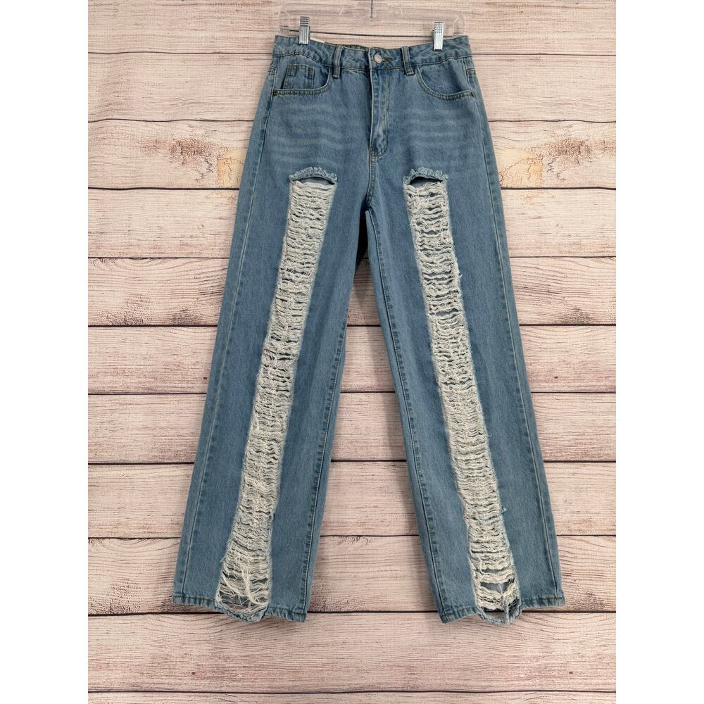 Almost Famous‎ Relaxed Straight High Rise Distressed Jeans Juniors 9 Blue